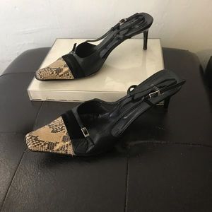 CASADEI Blk Leather Snakeskin, Zebra slingbacks